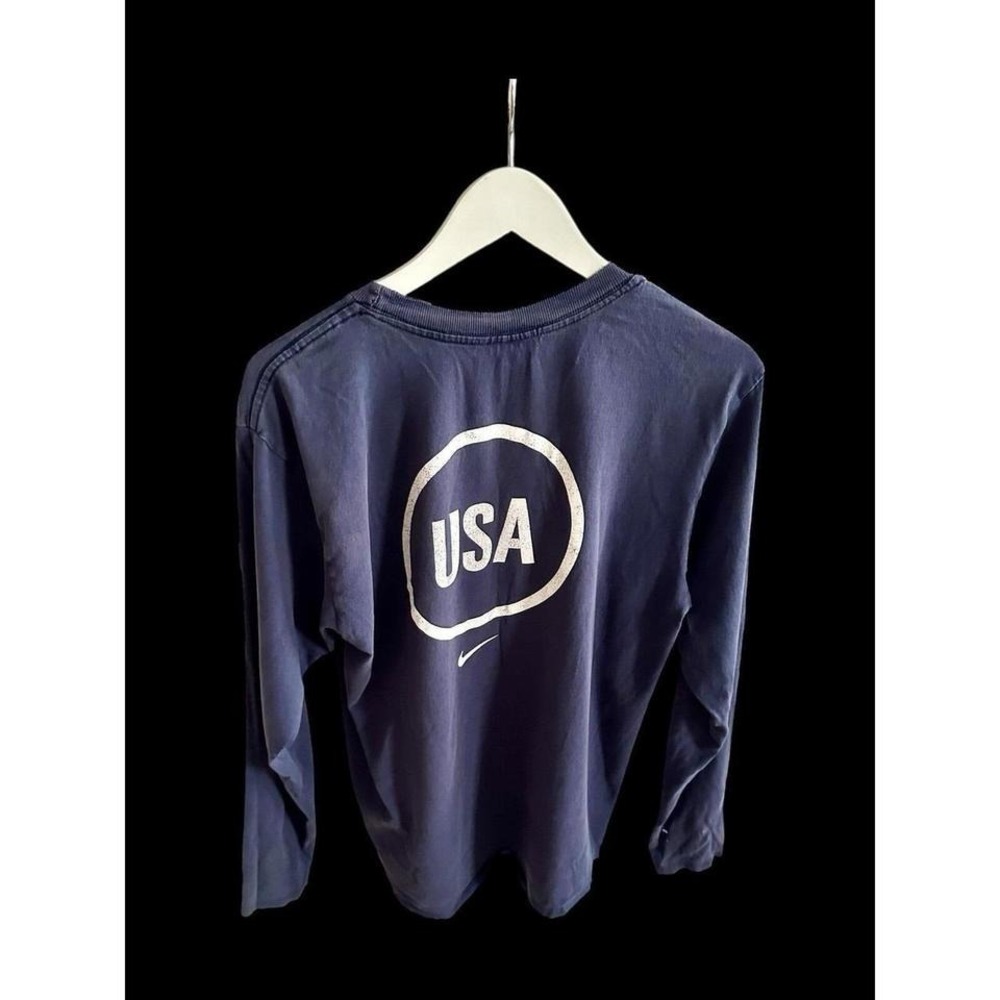 Vintage NIKE Team USA Soccer Navy Blue Long Sleeve Shirt 90'S Sz Small Y2K